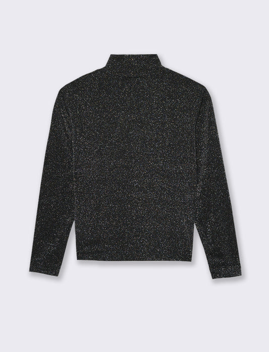T-SHIRT IN TESSUTO CON FILO EFFETTO METALLO - Nero