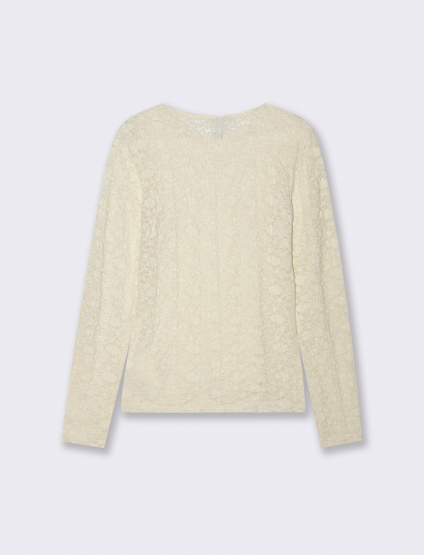 T-Shirt in Pizzo Manica Lunga Giro Collo - Avorio
