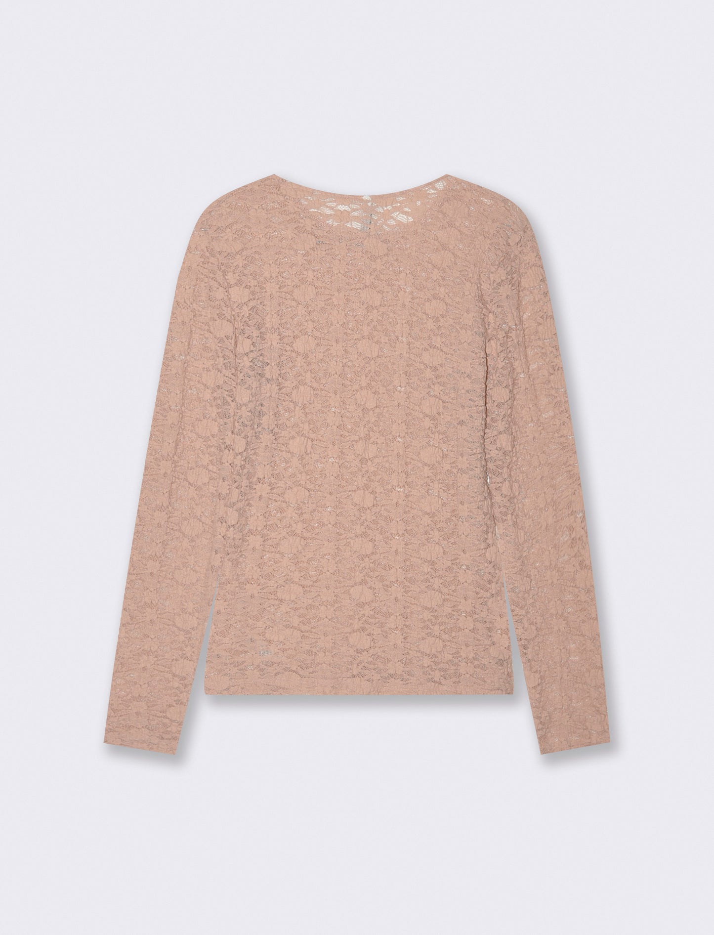 T-Shirt in Pizzo Manica Lunga Giro Collo - Rosa chiaro