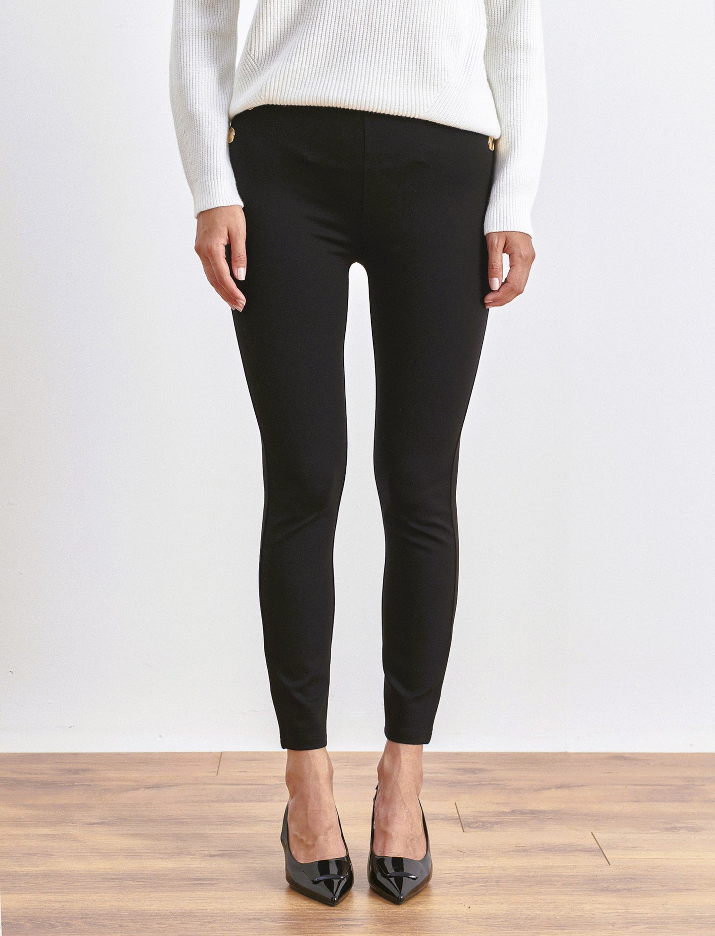 LEGGING IN PUNTO MILANO CON BOTTONI - Nero