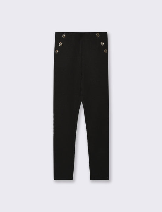 LEGGING IN PUNTO MILANO CON BOTTONI - Nero
