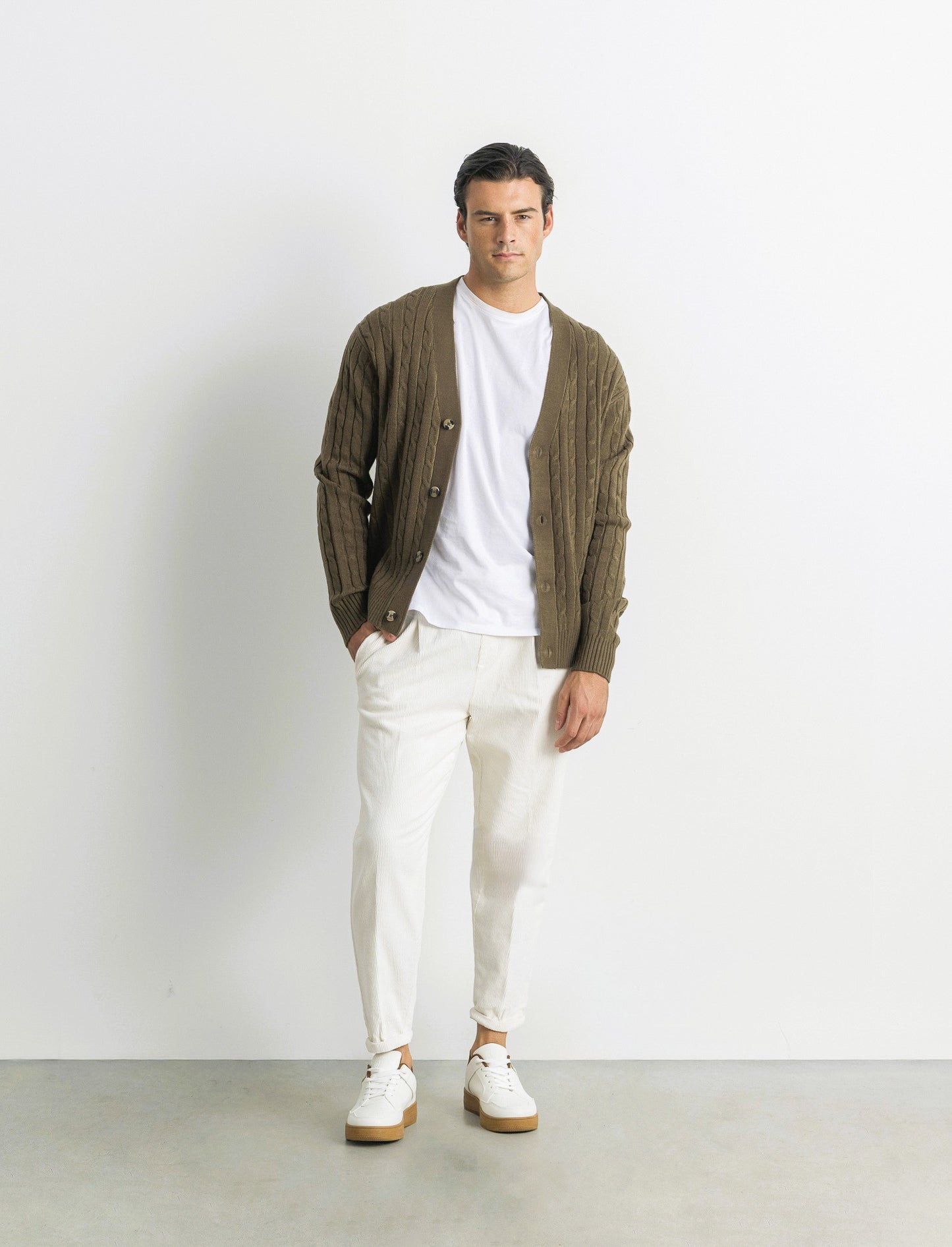 PANTALONI CHINO JOGGER IN VELLUTO - Bianco