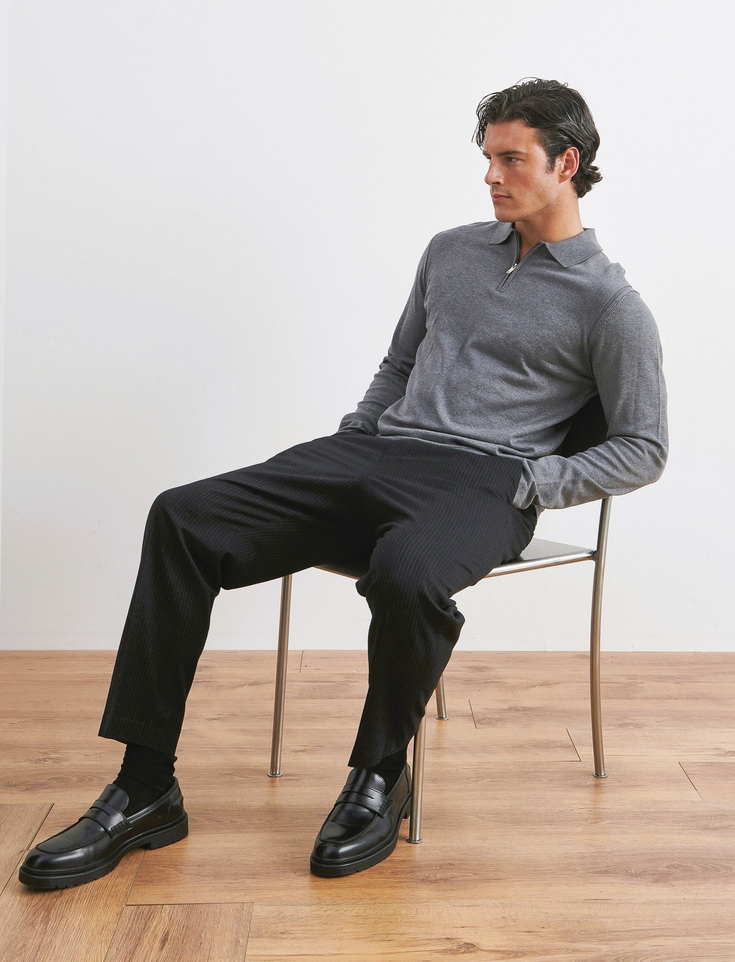 PANTALONI CHINO GESSATI EASY FORMAL FIT - Nero