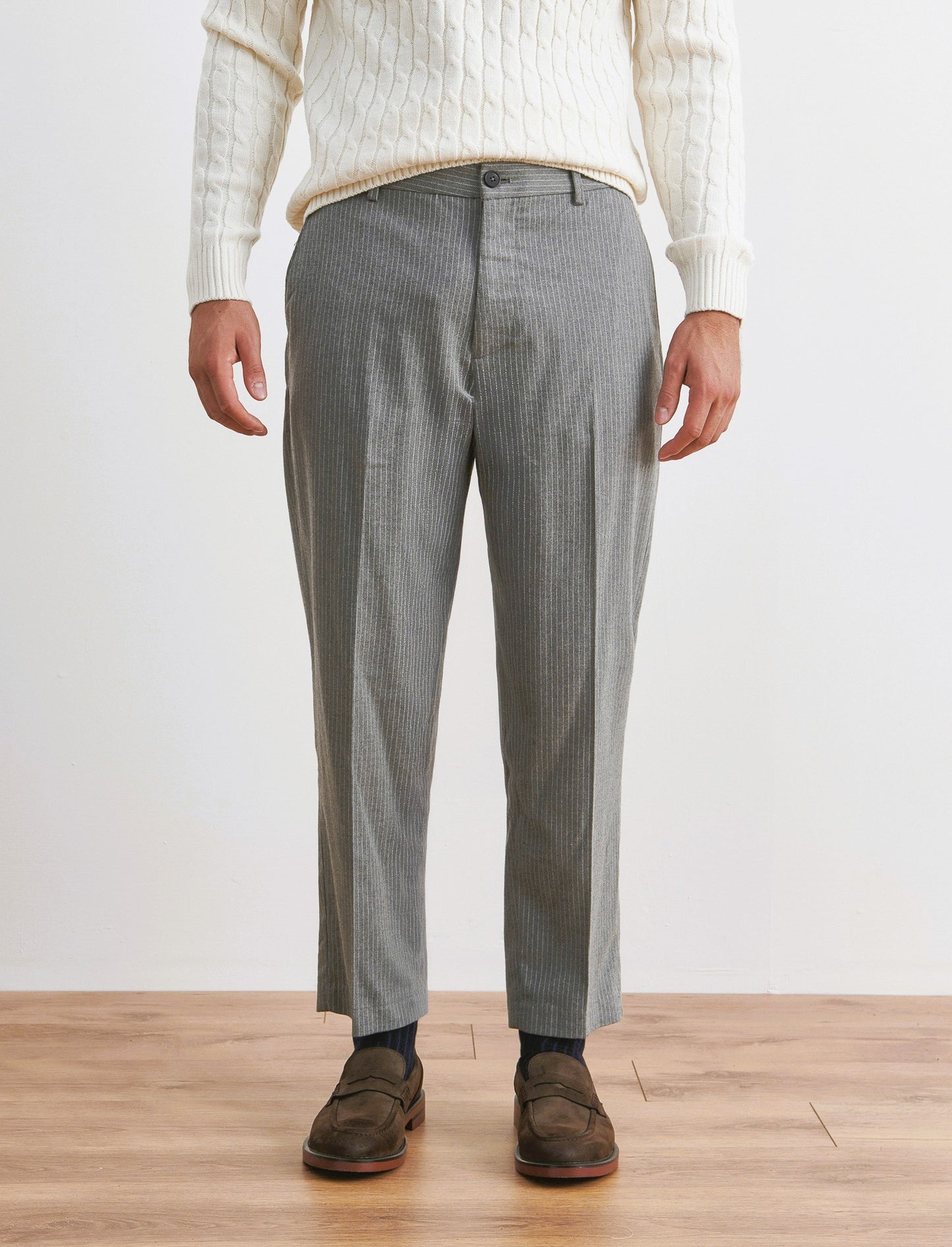 PANTALONI CHINO GESSATI EASY FORMAL FIT - Grigio mel.