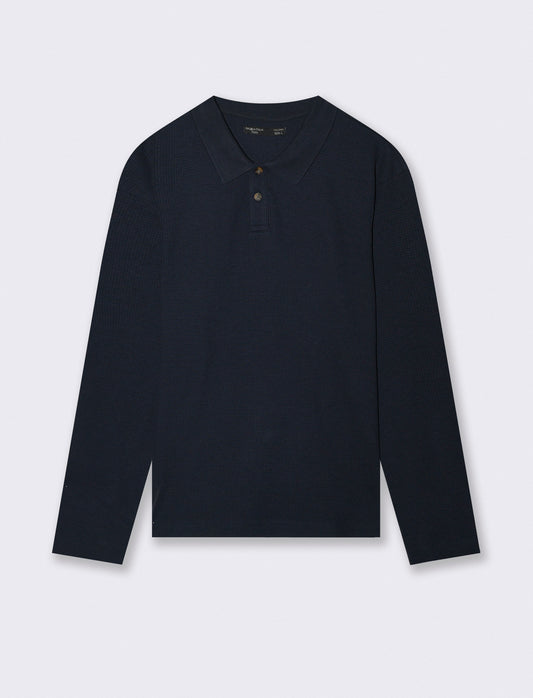 POLO WAFFLE JACQUARD MANICHE LUNGHE - Blu