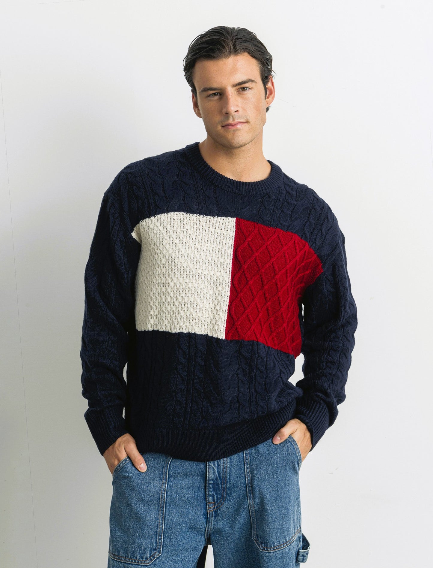 MAGLIA GIROCOLLO AD INTARSIO - Blu
