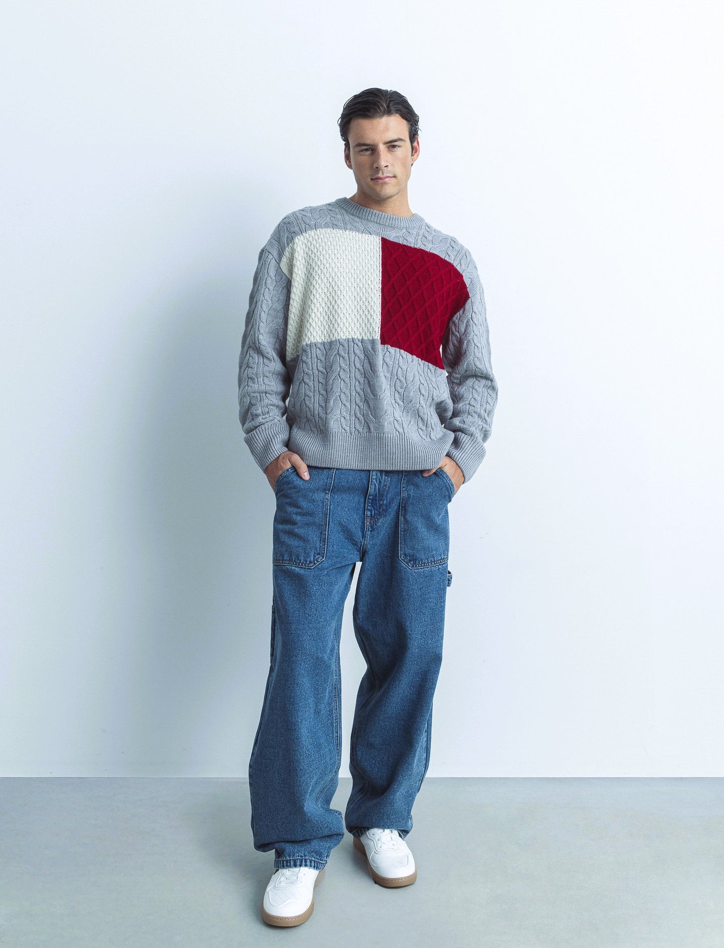 MAGLIA GIROCOLLO AD INTARSIO - Grigio mel.