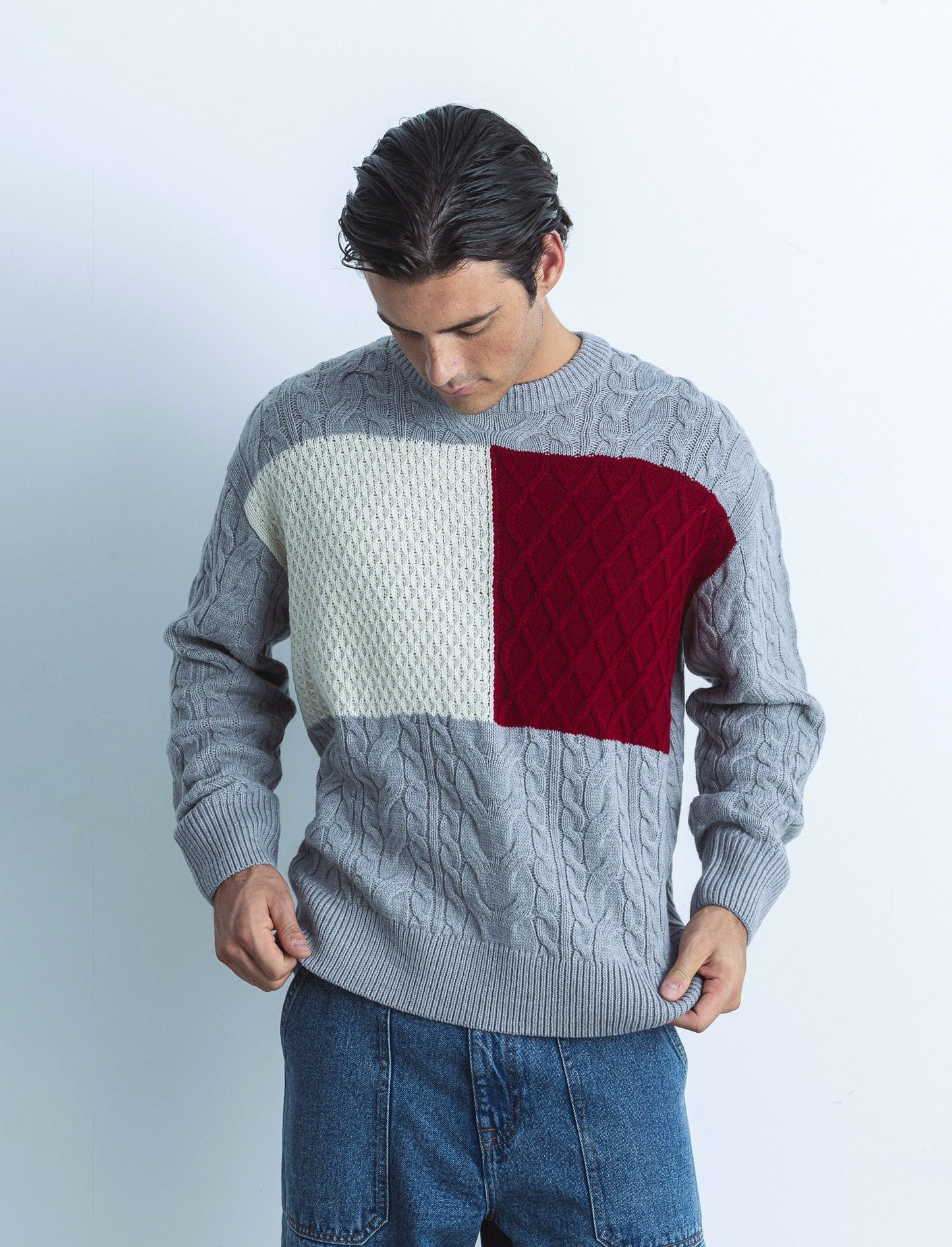 MAGLIA GIROCOLLO AD INTARSIO - Grigio mel.