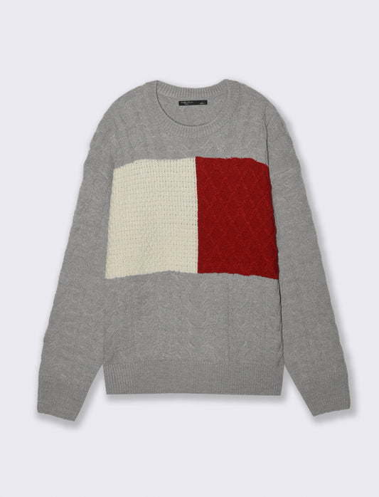 MAGLIA GIROCOLLO AD INTARSIO - Grigio mel.