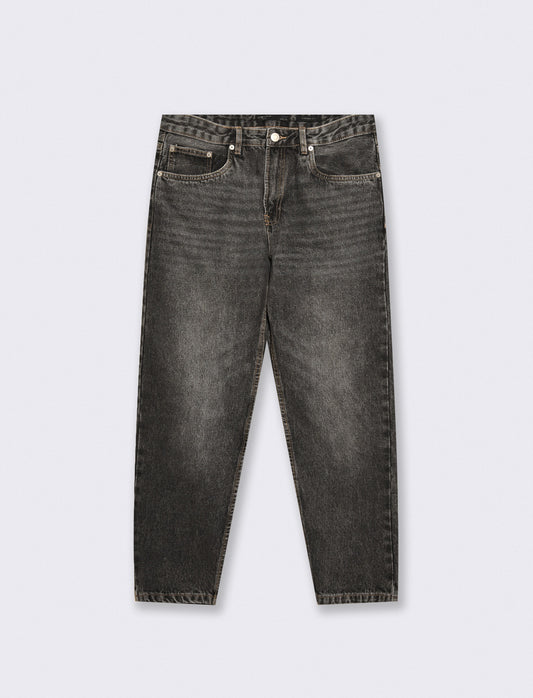 Jeans Nero Straight Fit effetto Slavato - Nero