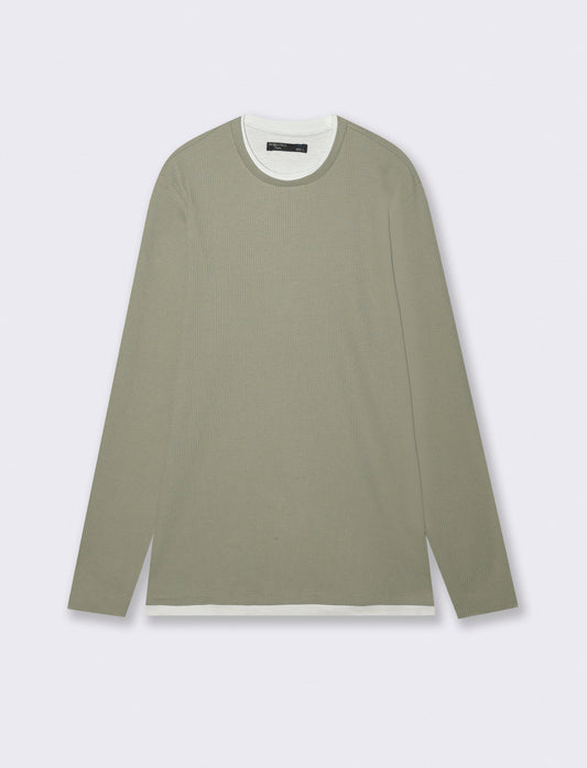 MAGLIA GIROCOLLO STRUTTURA WAFFEL - Verde salvia