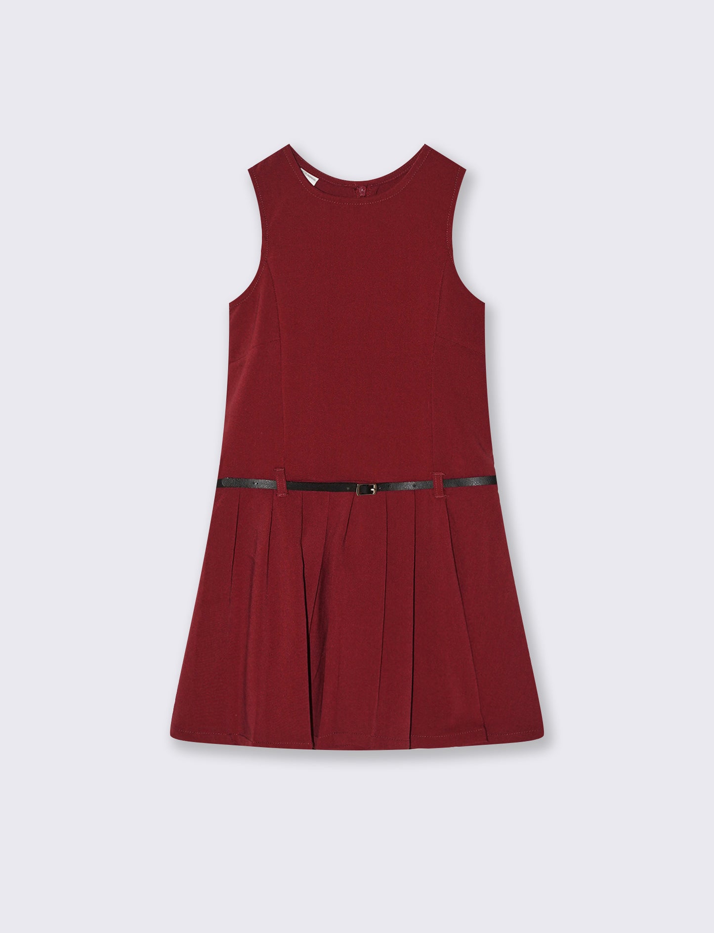 Vestito da bambina giromanica con gonna a pieghe e cintura. - Bordeaux