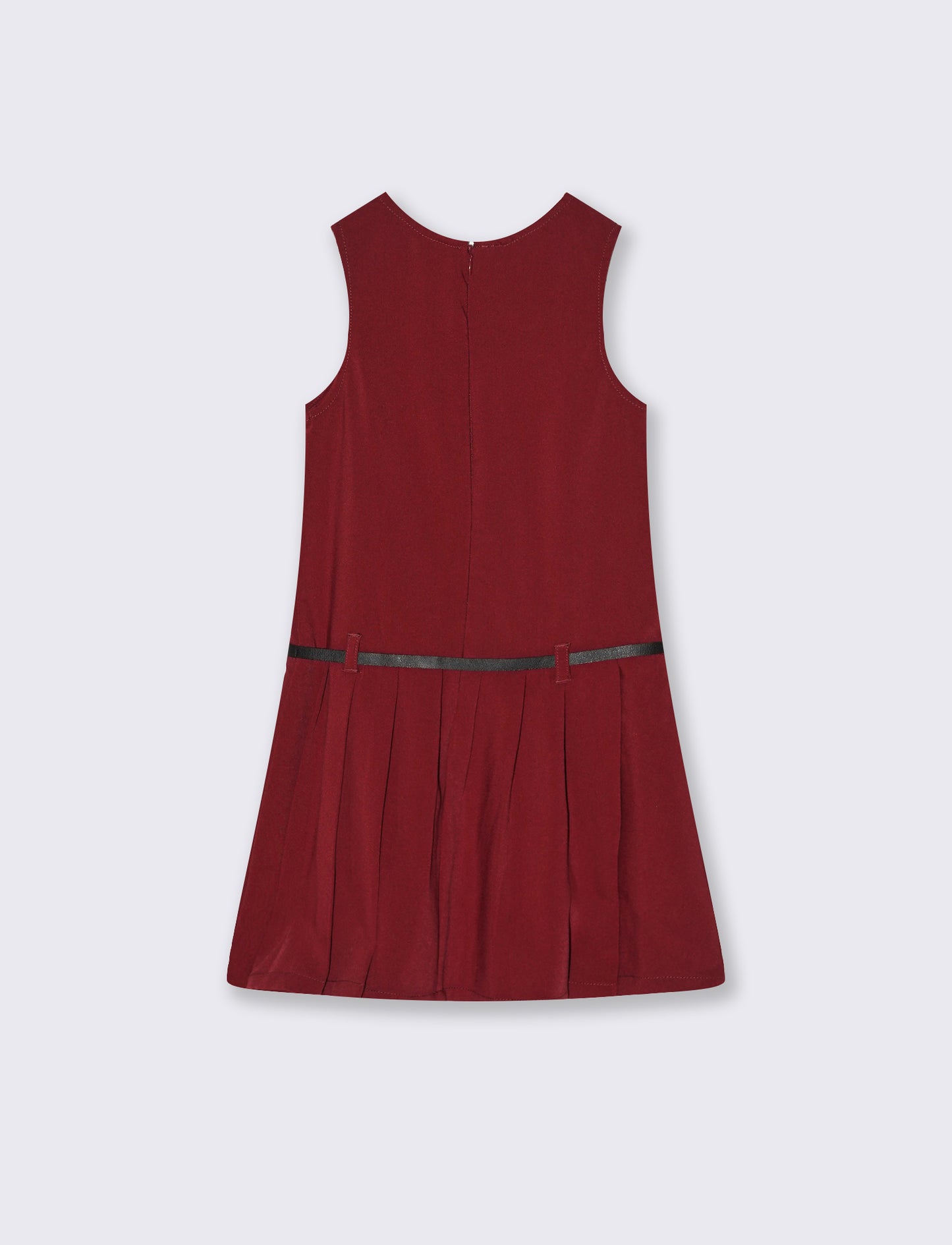 Vestito da bambina giromanica con gonna a pieghe e cintura. - Bordeaux