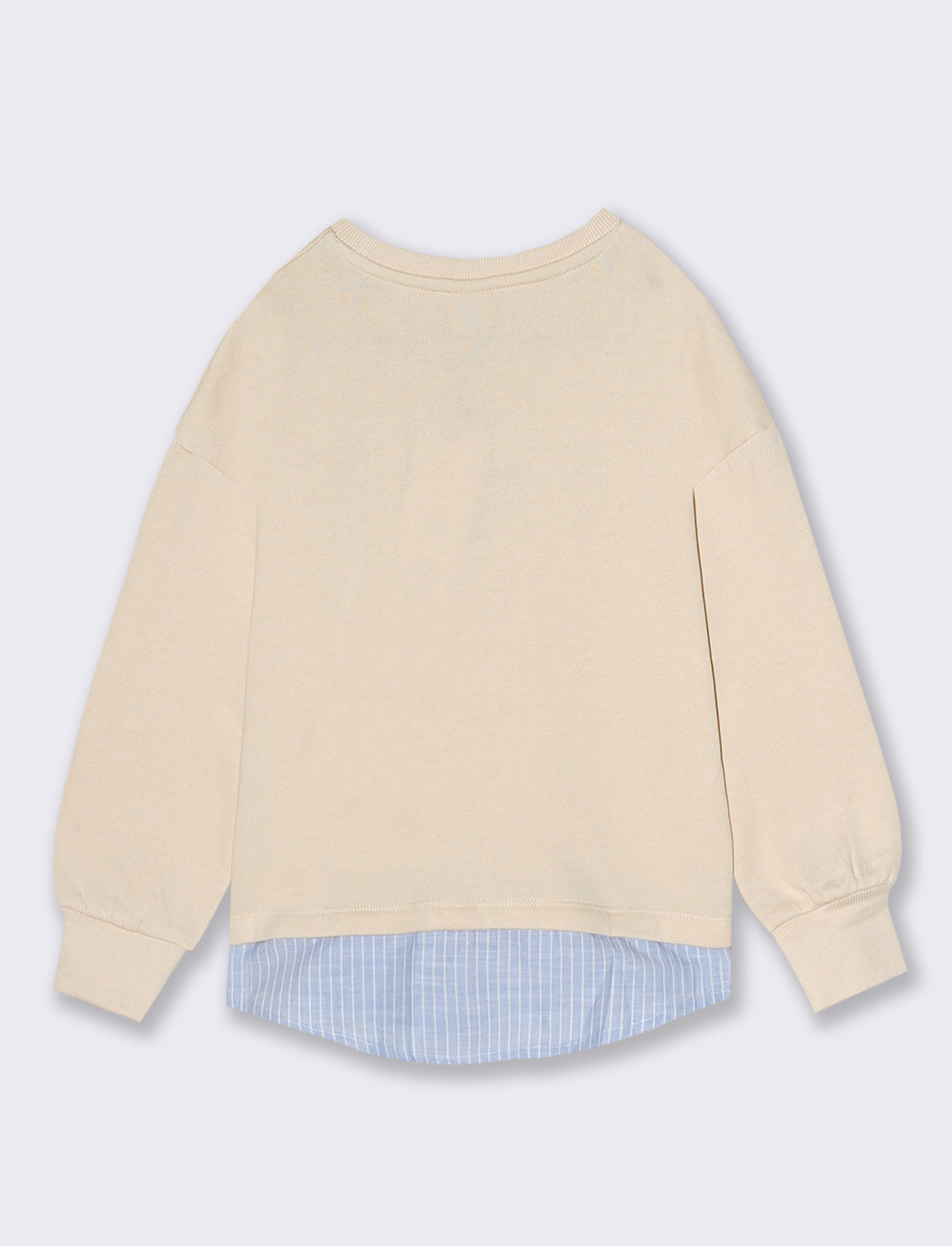 Felpa girocollo con finta camicia al fondo arricchita da stampa e ricamo sul davanti - Beige