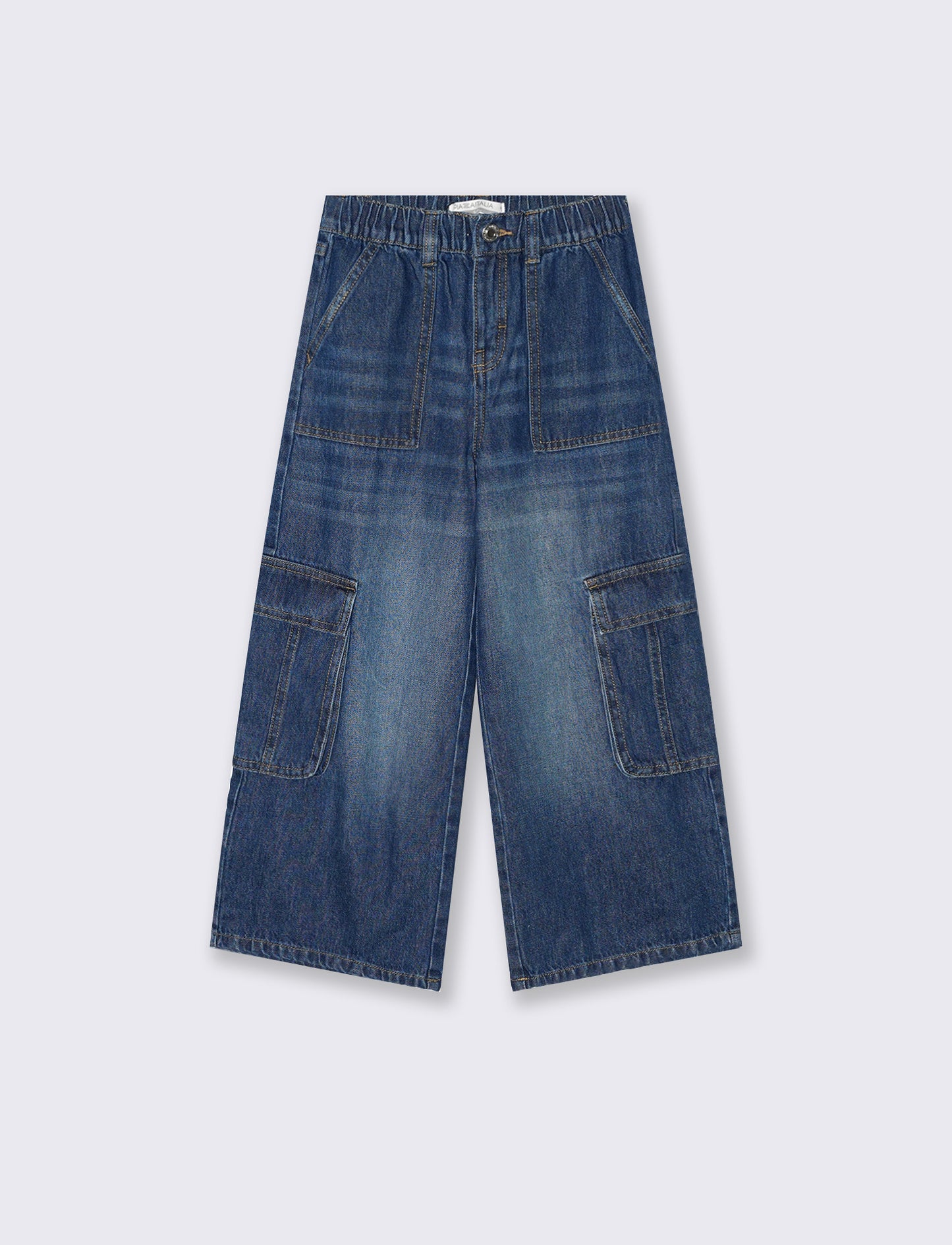 Denim cargo gamba larga da bambina. - DENIM SCURO