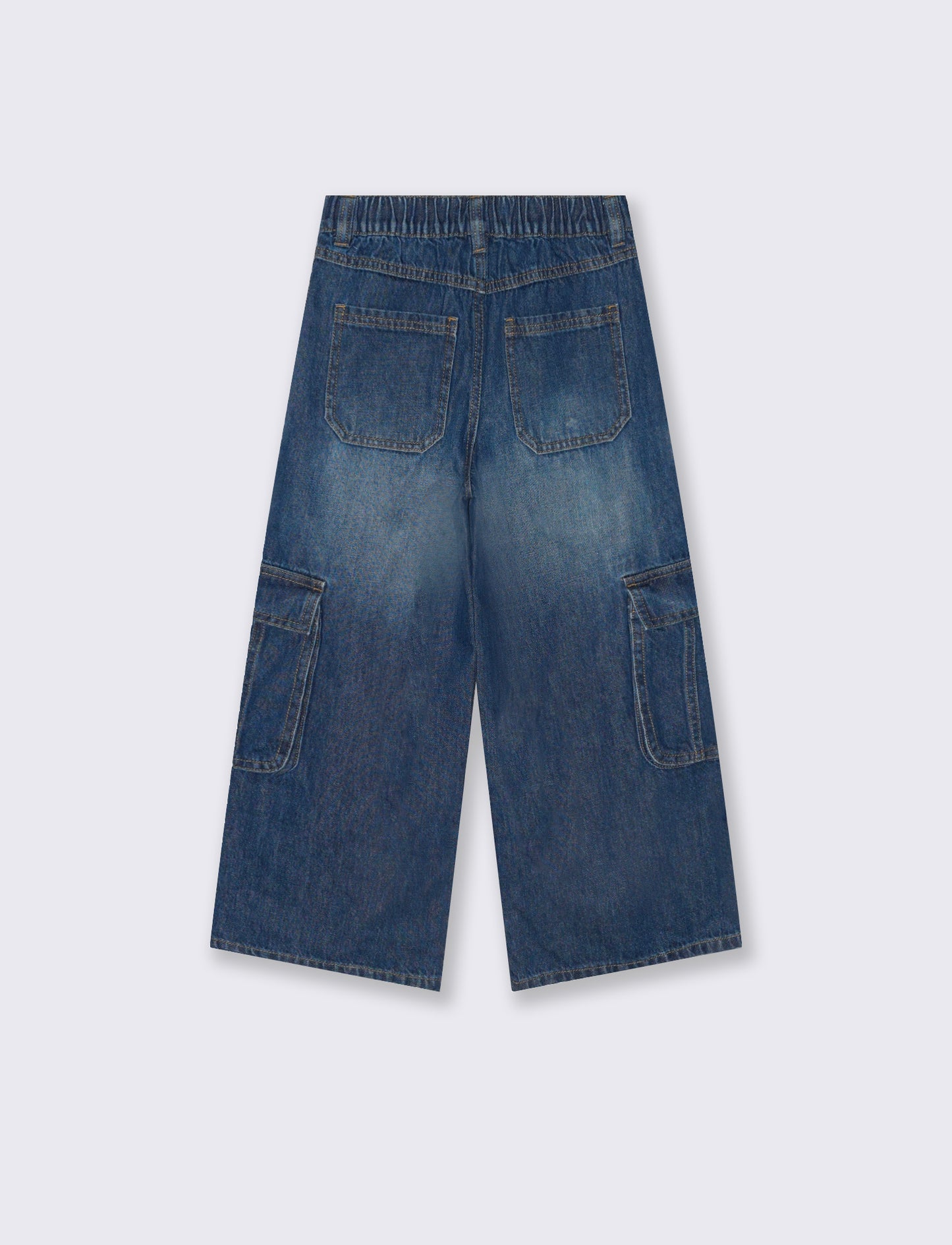 Denim cargo gamba larga da bambina. - DENIM SCURO