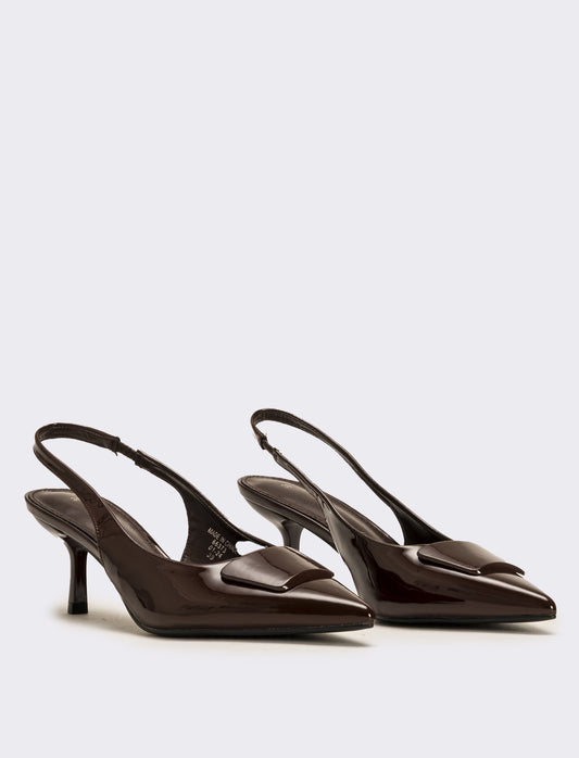 Slingback in vernice da donna - Marrone