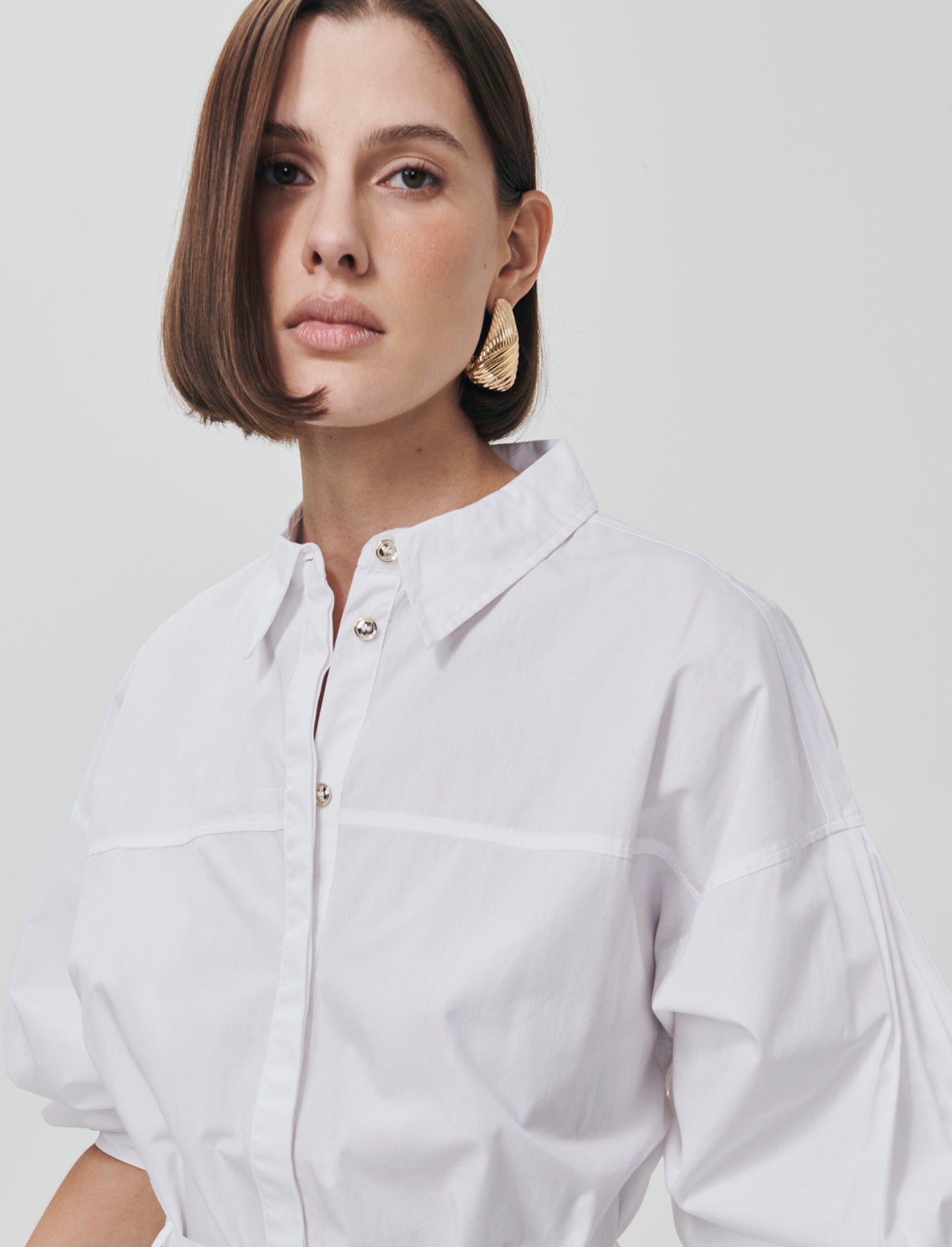 Camicia Manica Lunga con Cintura - Bianco