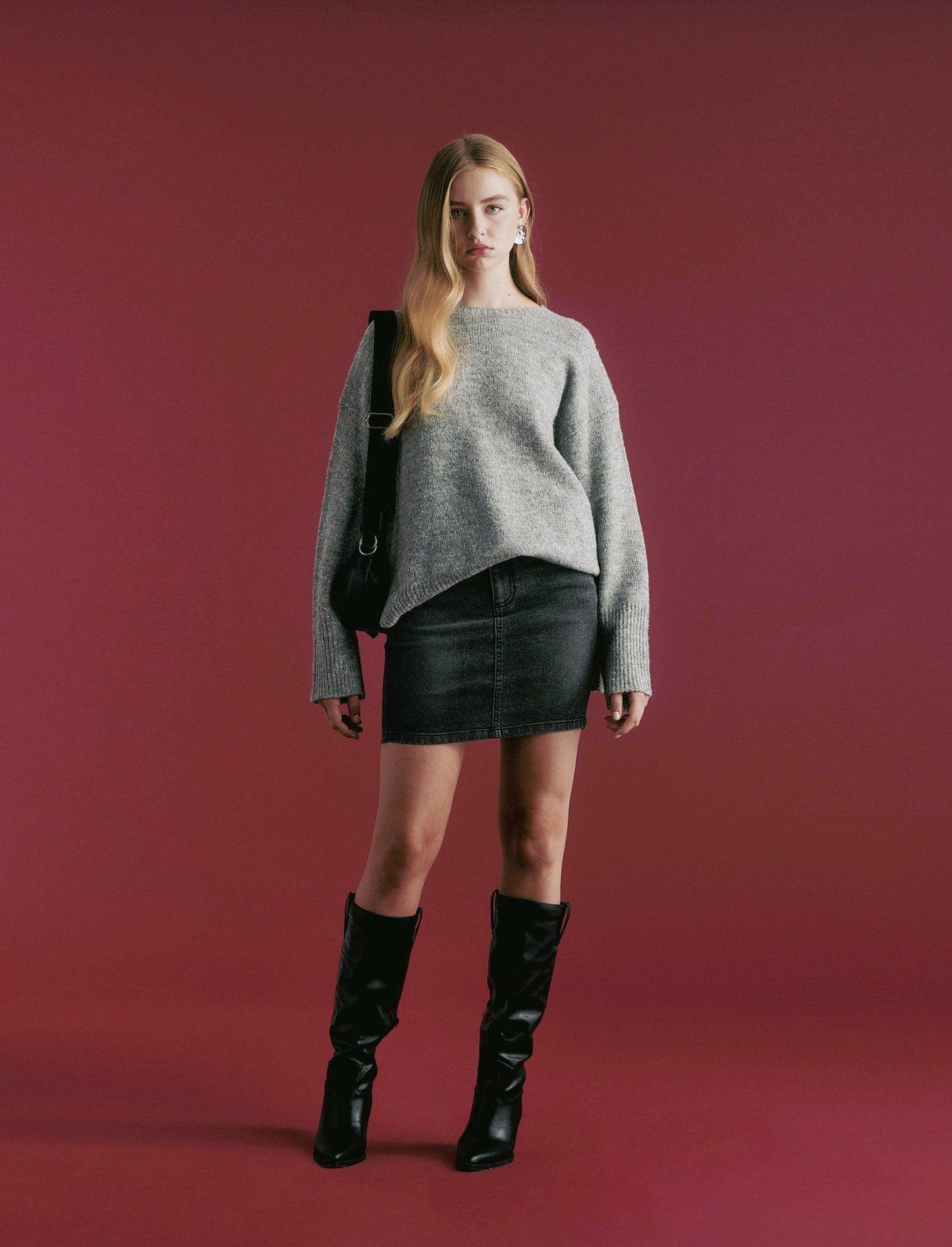 PULLOVER CON TESSUTO CON FIBRA METTALLIZATA - Grigio mel.