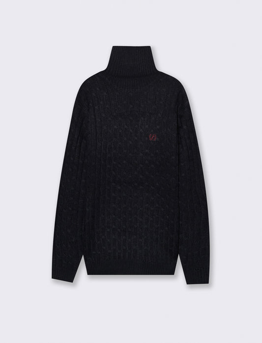 MAGLIA COLLO ALTO A TRECCE - Blu