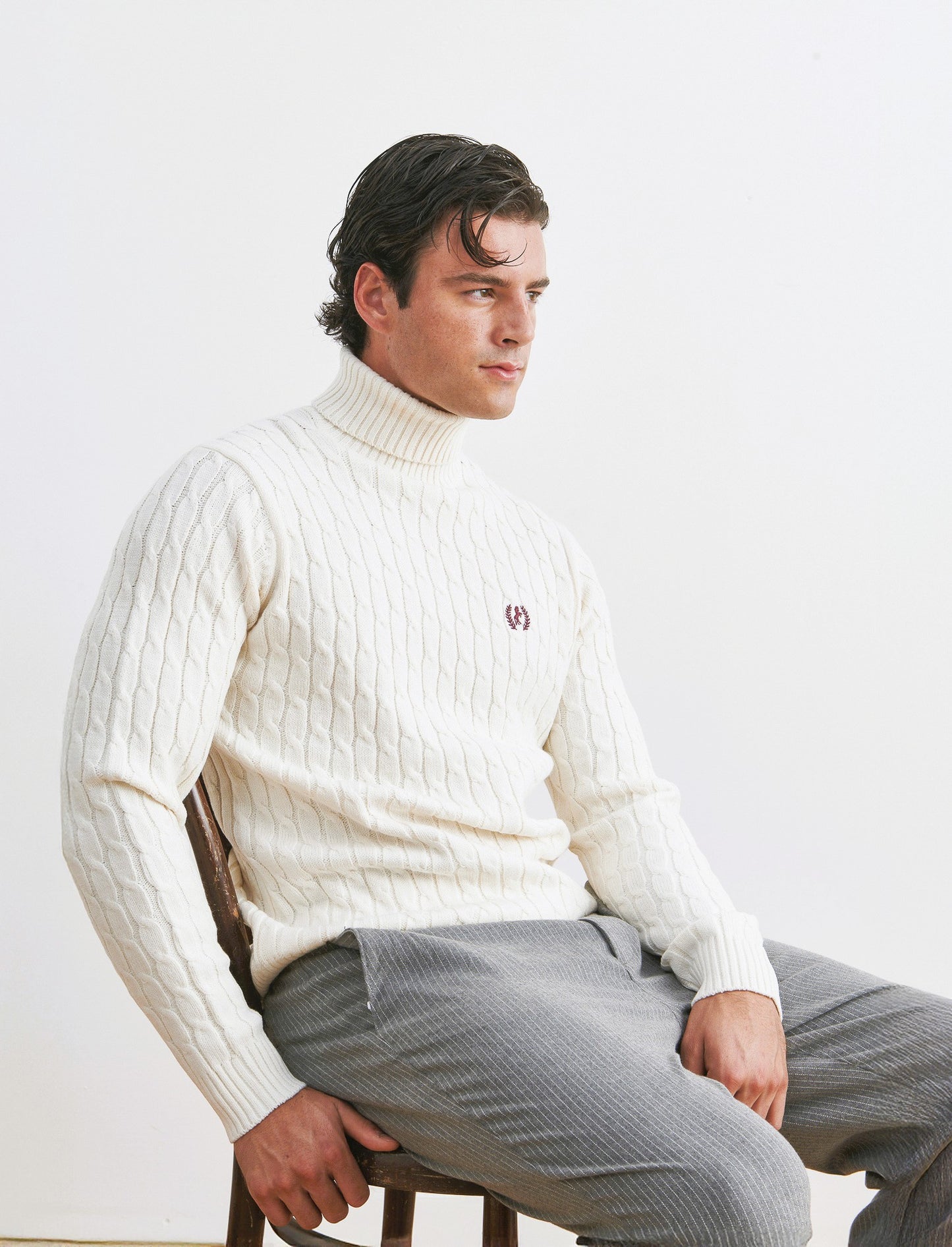 MAGLIA COLLO ALTO A TRECCE - Beige ecru