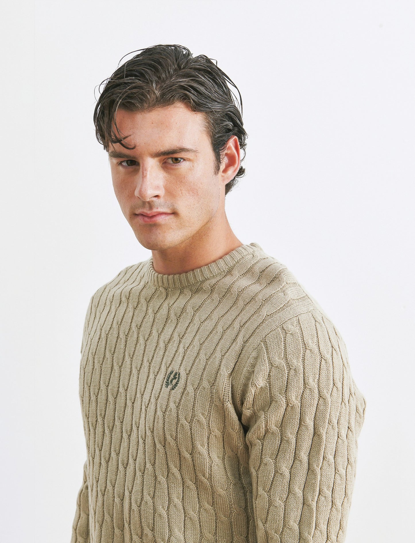 MAGLIA GIROCOLLO A TRECCE: - Beige
