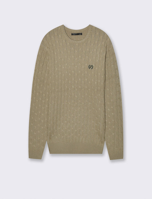 MAGLIA GIROCOLLO A TRECCE: - Beige