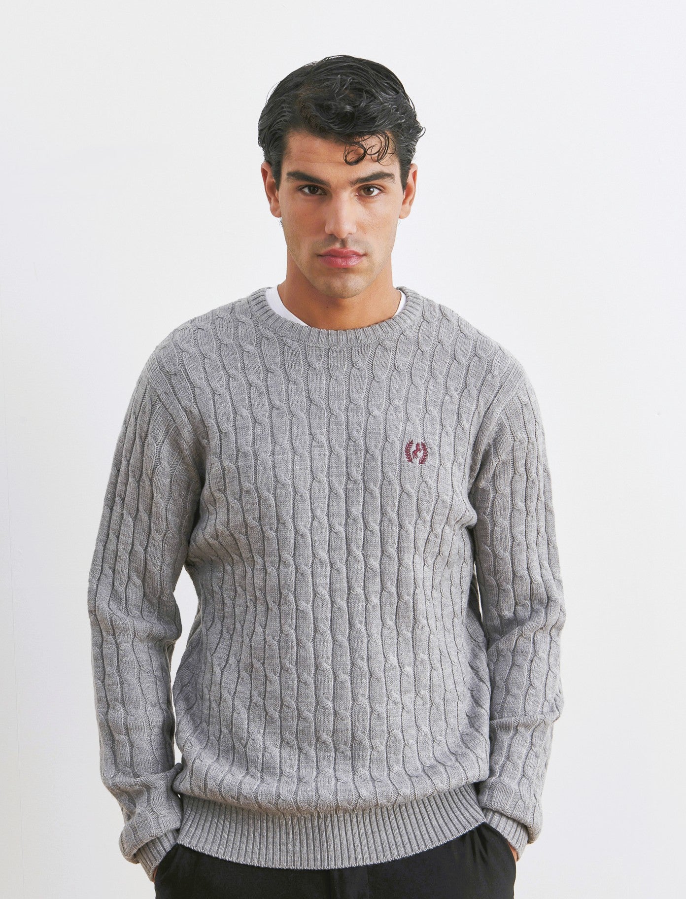 MAGLIA GIROCOLLO A TRECCE: - Grigio mel.