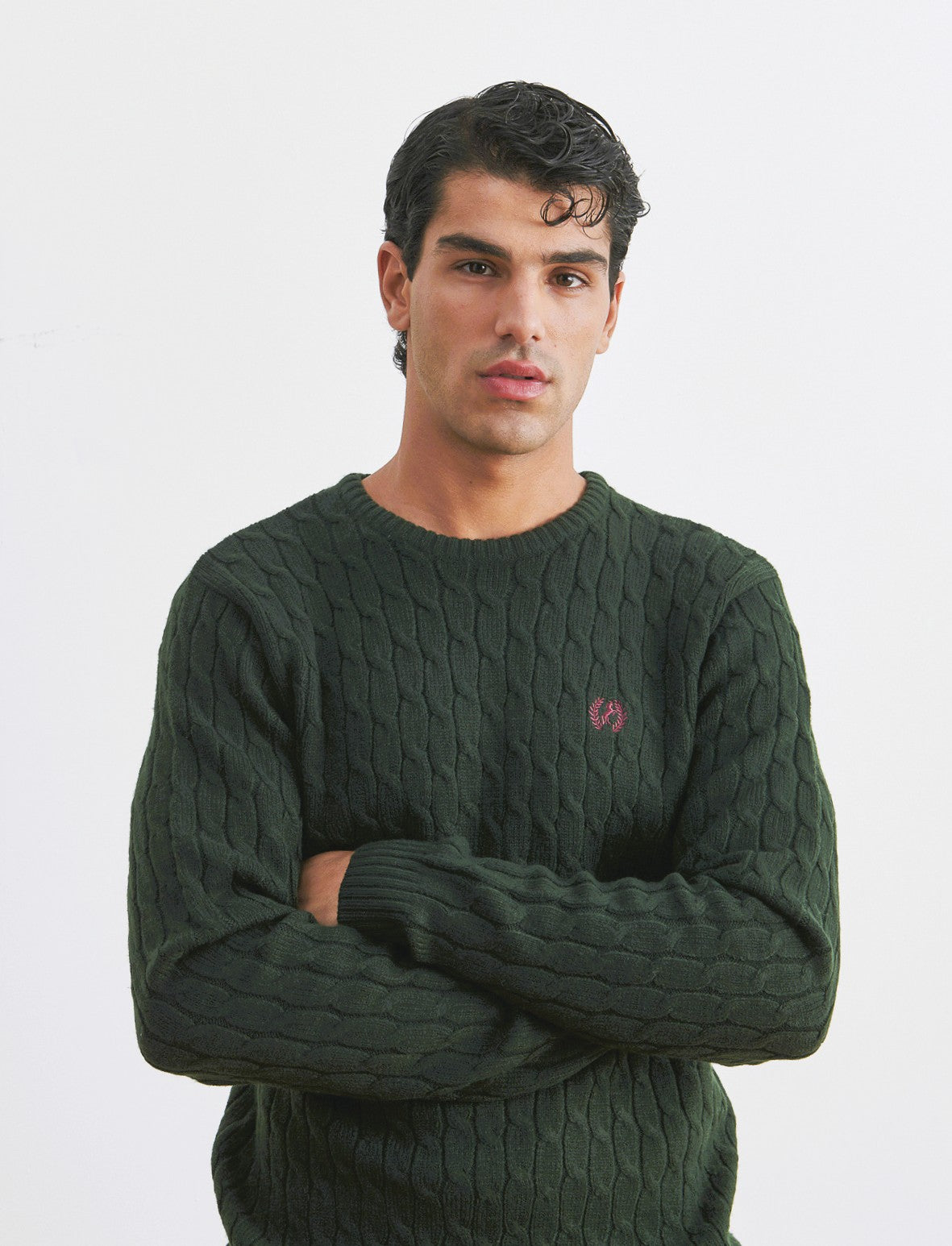MAGLIA GIROCOLLO A TRECCE: - Verde scuro