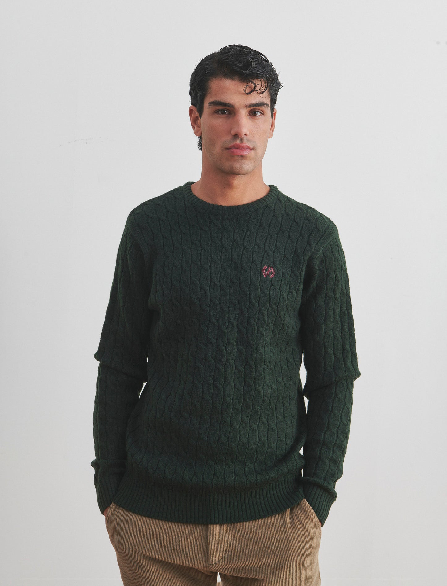 MAGLIA GIROCOLLO A TRECCE: - Verde scuro