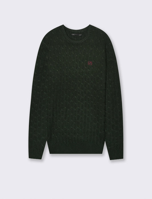 MAGLIA GIROCOLLO A TRECCE: - Verde scuro