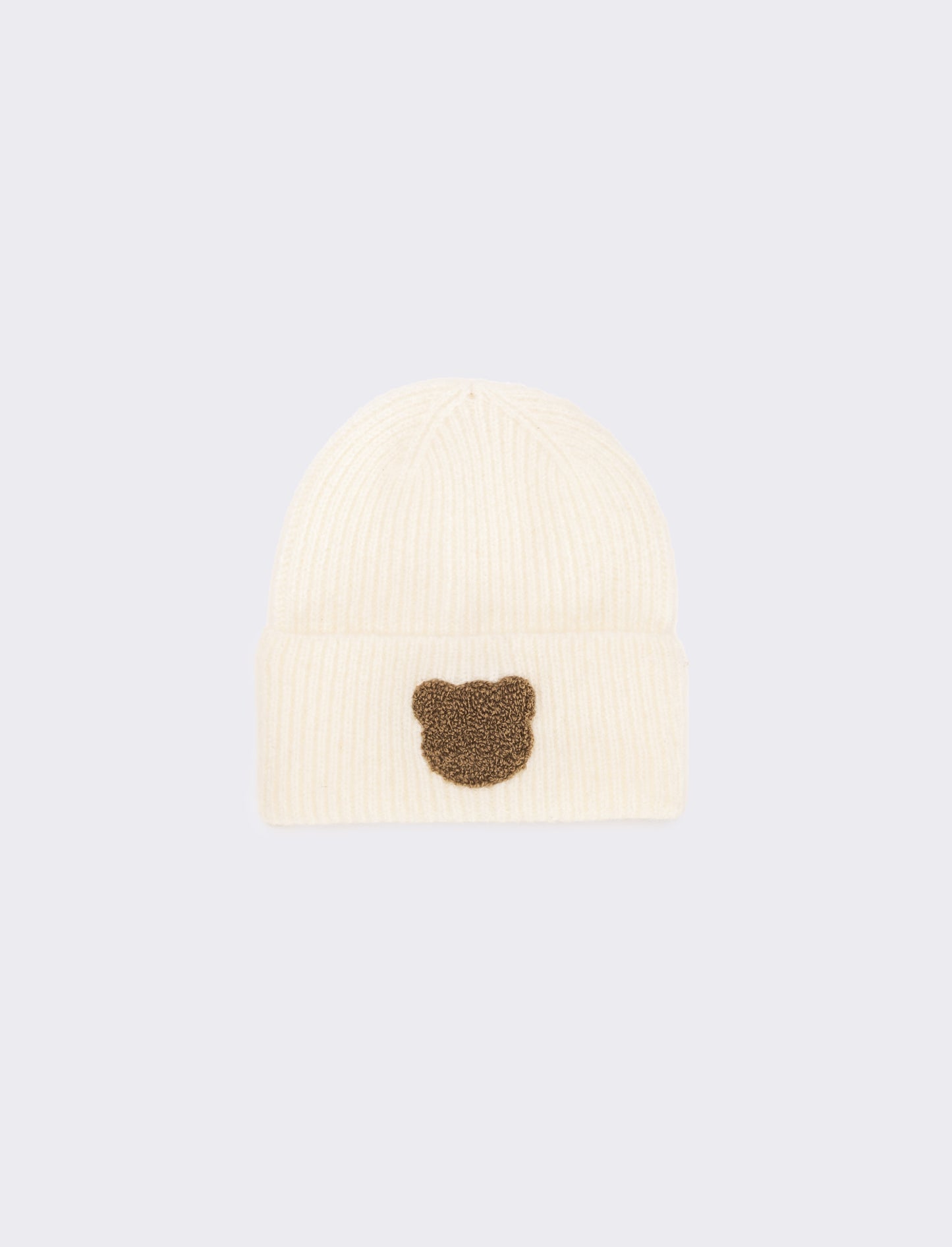 Cuffia neonato con risvolto e teddy - Bianco sporco