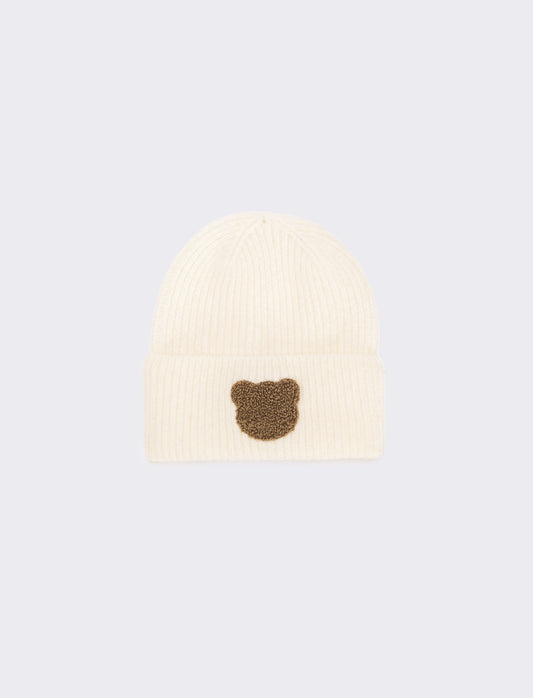 Cuffia neonato con risvolto e teddy - Bianco sporco