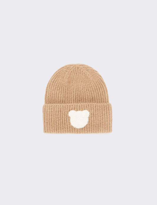 Cuffia neonato con risvolto e teddy - Beige