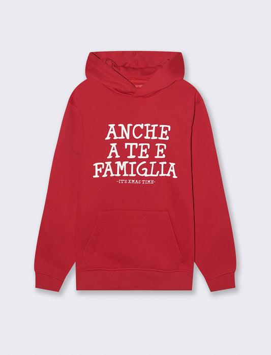 FELPA CON CAPPUCCIO E STAMPA - Rosso