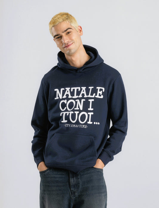 FELPA CON CAPPUCCIO E STAMPA - Blu