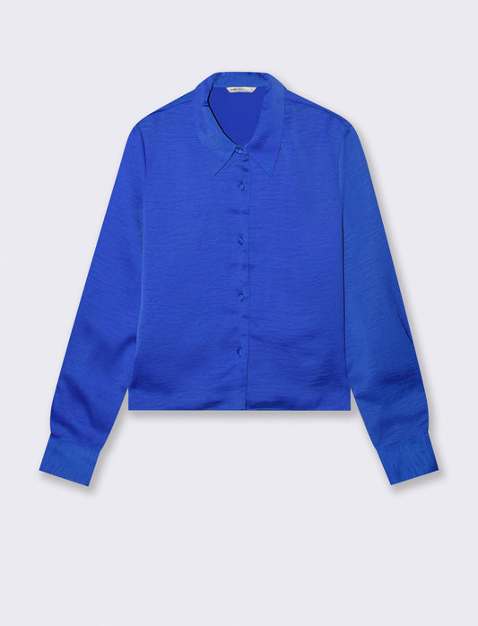 Long Sleeve Crop Shirt - Blue