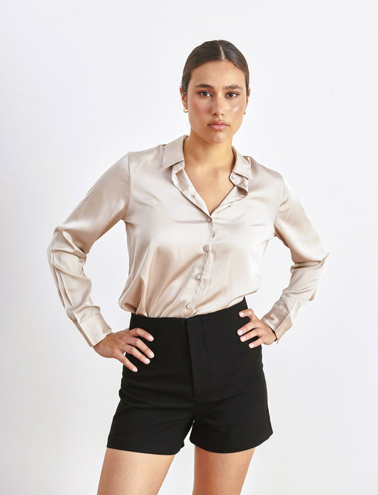 CAMICIA IN SATIN - Beige