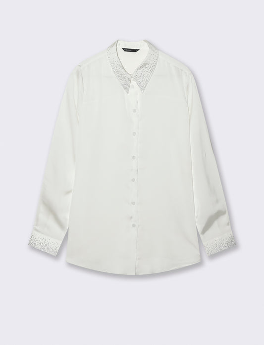 CAMICIA IN SATIN CON STRASS - Bianco latte