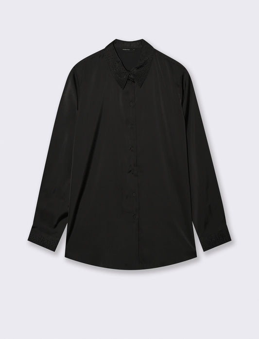 CAMICIA IN SATIN CON STRASS - Nero