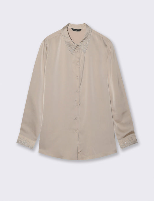 CAMICIA IN SATIN CON STRASS - Beige