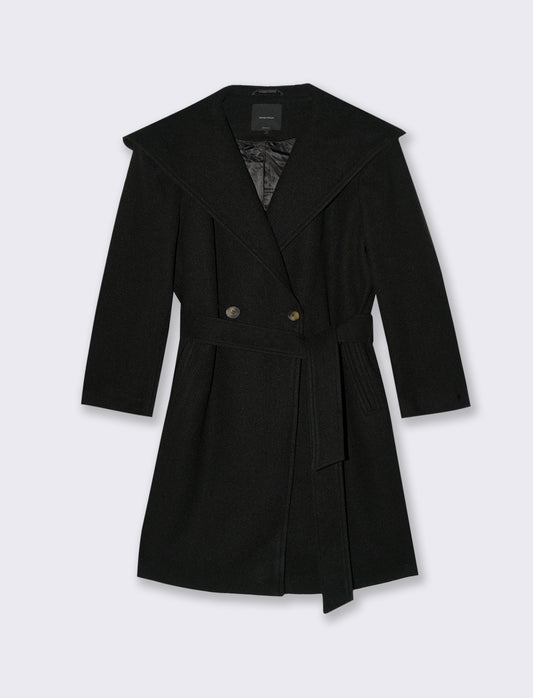 CAPPOTTO CON CAPPUCCIO E CINTA - Nero