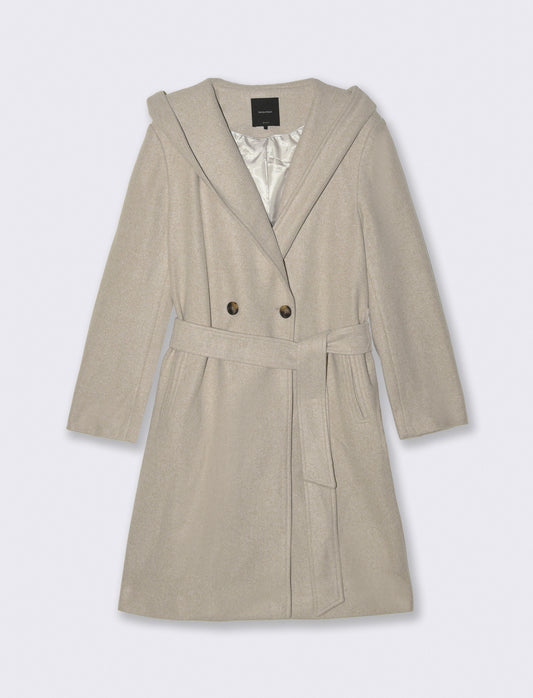 CAPPOTTO CON CAPPUCCIO E CINTA - Avorio