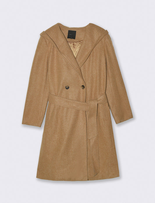 CAPPOTTO CON CAPPUCCIO E CINTA - Cammello