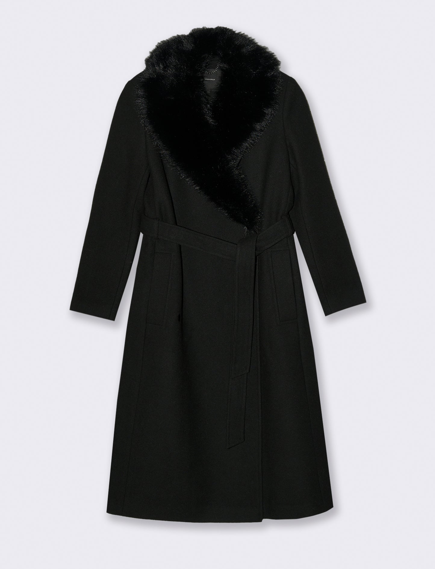 CAPPOTTO LUNGO CON COLLO IN FINTA PELLICCIA - Nero