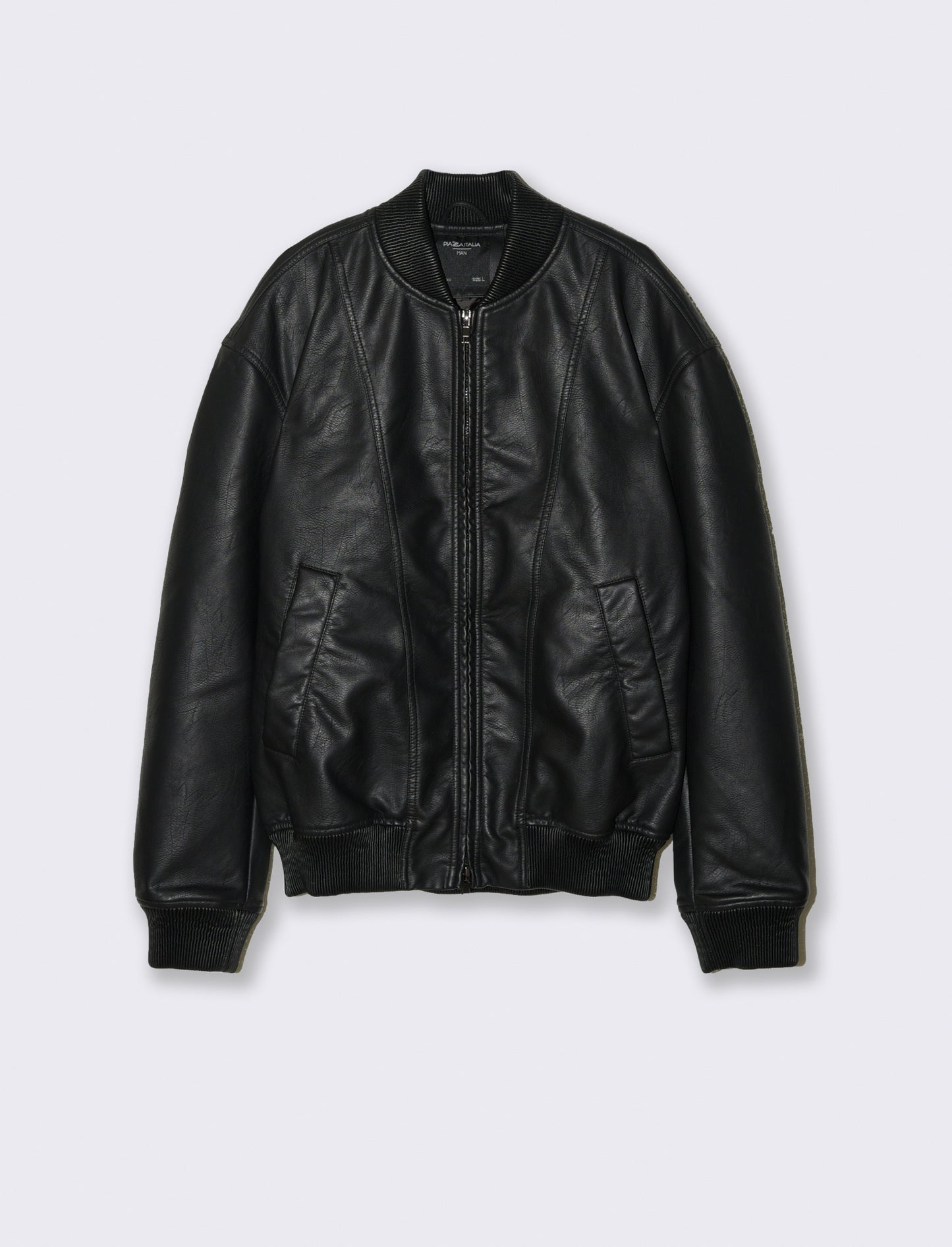 GIUBBOTTO BOMBER CON TAGLI EFFETTO PELLE - Nero