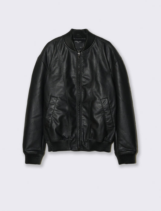GIUBBOTTO BOMBER CON TAGLI EFFETTO PELLE - Nero
