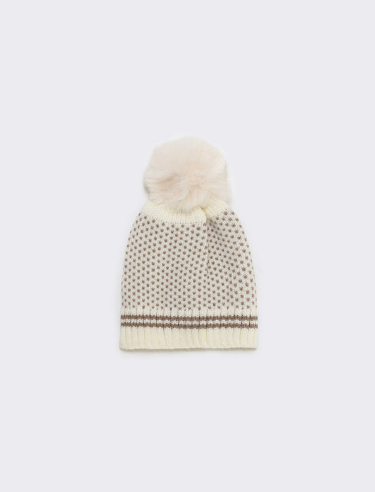Cappello neonato con pon pon - Bianco sporco