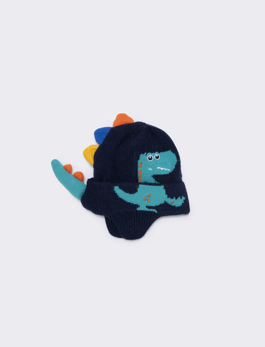 Cappello bambino modello peruviano con dinosauro - Blu