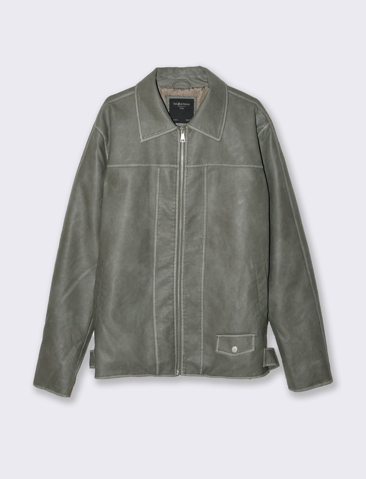 GIUBBOTTO BIKER CON COLLETTO EFFETTO PELLE - Verde salvia